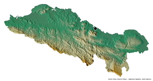 ドミニカ共和国の州 プエルトプラタの形で その首都は白い背景に隔離されています 地形図 3Dレンダリング — ストック写真