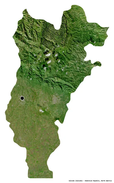 ドミニカ共和国のサルセド州の形で その首都は白い背景に孤立しています 衛星画像 3Dレンダリング — ストック写真