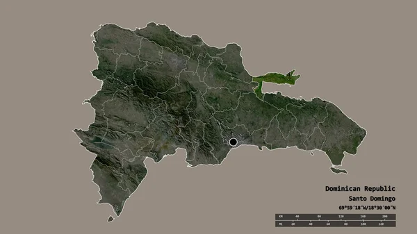 ドミニカ共和国の首都 主な地域部門と分離サマナ地域での荒廃した形 ラベル 衛星画像 3Dレンダリング — ストック写真