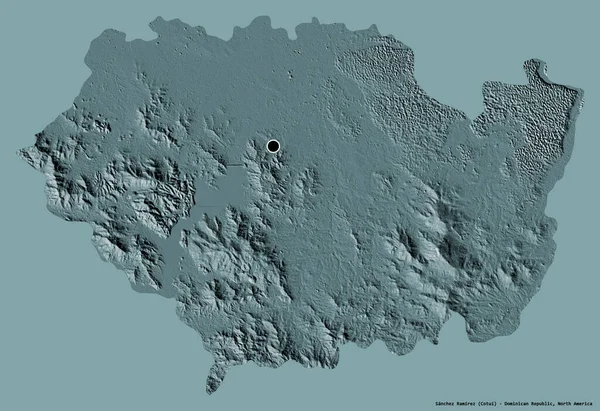 多明尼加共和国桑切斯拉米雷斯省的形状 其首都以纯色背景隔离 彩色高程图 3D渲染 — 图库照片