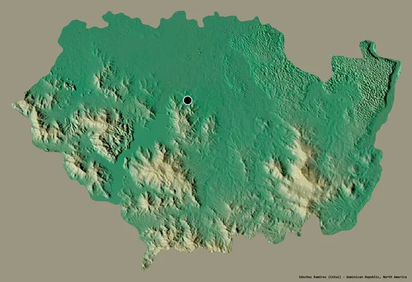 多明尼加共和国桑切斯拉米雷斯省的形状 其首都以纯色背景隔离 地形浮雕图 3D渲染 — 图库照片