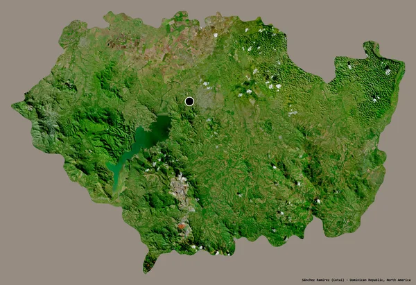 多明尼加共和国桑切斯拉米雷斯省的形状 其首都以纯色背景隔离 卫星图像 3D渲染 — 图库照片