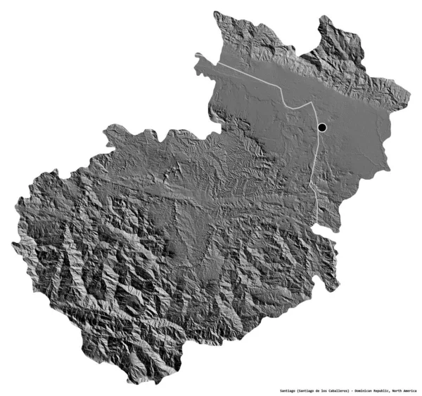 Kształt Santiago Prowincja Dominikany Stolicą Odizolowaną Białym Tle Dwupoziomowa Mapa — Zdjęcie stockowe