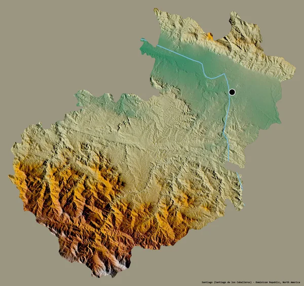 多明尼加共和国圣地亚哥的形状 其首都以纯色背景隔离 地形浮雕图 3D渲染 — 图库照片