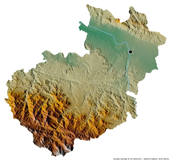ドミニカ共和国のサンティアゴ州の形で 首都は白い背景に孤立しています 地形図 3Dレンダリング — ストック写真
