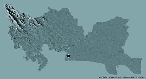 ドミニカ共和国のサントドミンゴ県の形で その首都はしっかりとした色の背景に隔離されています 色の標高マップ 3Dレンダリング — ストック写真