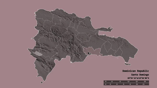 Afgebroken Vorm Van Dominicaanse Republiek Met Haar Hoofdstad Belangrijkste Regionale — Stockfoto