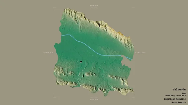 多米尼加共和国瓦尔韦德省的一个地区 在一个地理参照框的坚实背景下被隔离 地形浮雕图 3D渲染 — 图库照片