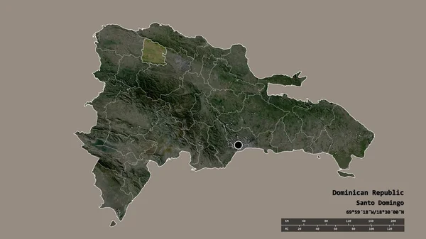 ドミニカ共和国の首都 主要な地域部門と分離されたバルベルデ地域での荒廃した形 ラベル 衛星画像 3Dレンダリング — ストック写真