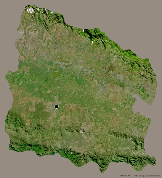 多明尼加共和国瓦尔弗德省的形状 其首都以纯色背景隔离 卫星图像 3D渲染 — 图库照片