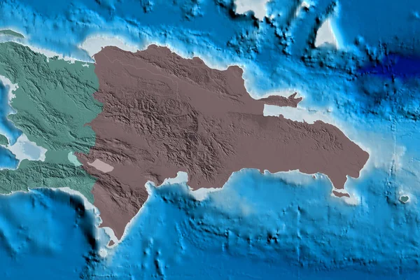 Uitgebreid Gebied Van Dominicaanse Republiek Gekleurde Hoogtekaart Weergave — Stockfoto