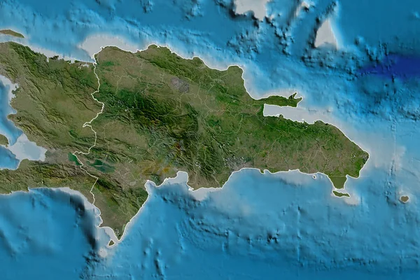 国の概要 国際および地域の国境とドミニカ共和国の拡張領域 衛星画像 3Dレンダリング — ストック写真