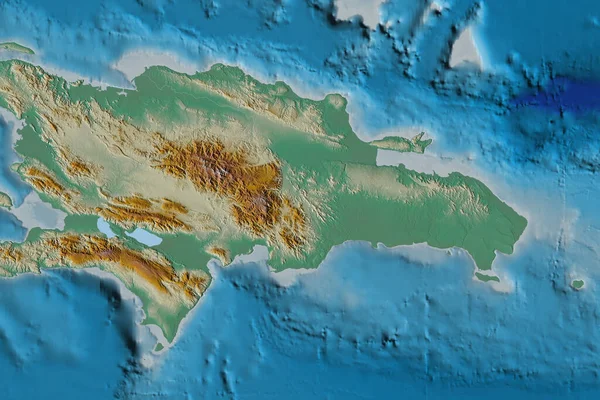 Área Extendida República Dominicana Mapa Topográfico Relieve Renderizado — Foto de Stock