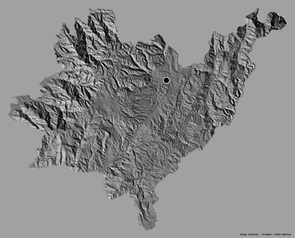 厄瓜多尔阿苏艾省的形状 其首都以纯色背景隔离 Bilevel高程图 3D渲染 — 图库照片
