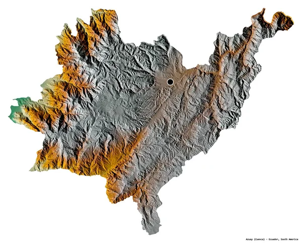 Kształt Azuay Prowincja Ekwador Stolicą Odizolowaną Białym Tle Mapa Pomocy — Zdjęcie stockowe