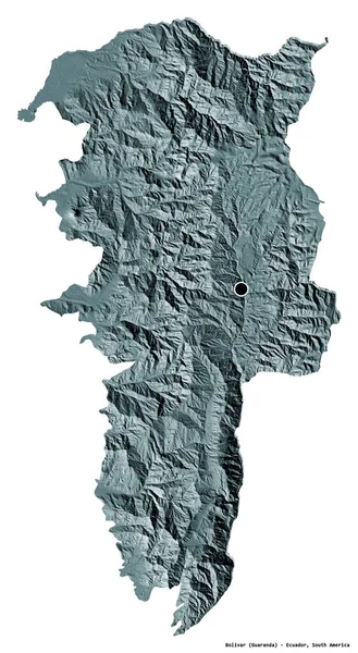 エクアドルのボリバル州の形で 首都は白い背景に孤立しています 色の標高マップ 3Dレンダリング — ストック写真