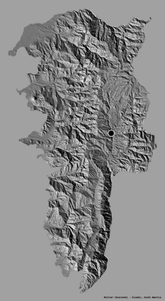 Shape of Bolivar, province of Ecuador, with its capital isolated on a solid color background. Bilevel elevation map. 3D rendering