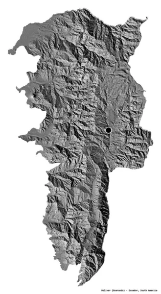 Forma Bolivar Provincia Ecuador Capitala Izolată Fundal Alb Harta Altitudinii — Fotografie, imagine de stoc