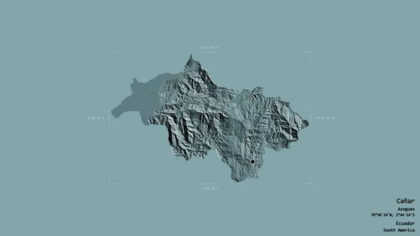 厄瓜多尔加那尔省的一个地区 在一个地理参照框的坚实背景下被隔离 彩色高程图 3D渲染 — 图库照片