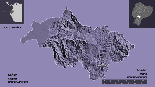 Shape Canar Ecuador Tartomány Annak Fővárosa Távolsági Skála Előnézet Címkék — Stock Fotó