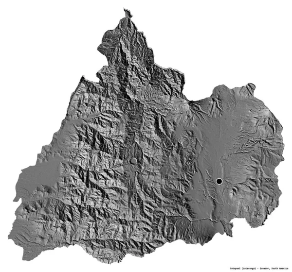 エクアドルのコトパキシ州の形で 首都は白い背景に孤立しています 標高マップ 3Dレンダリング — ストック写真