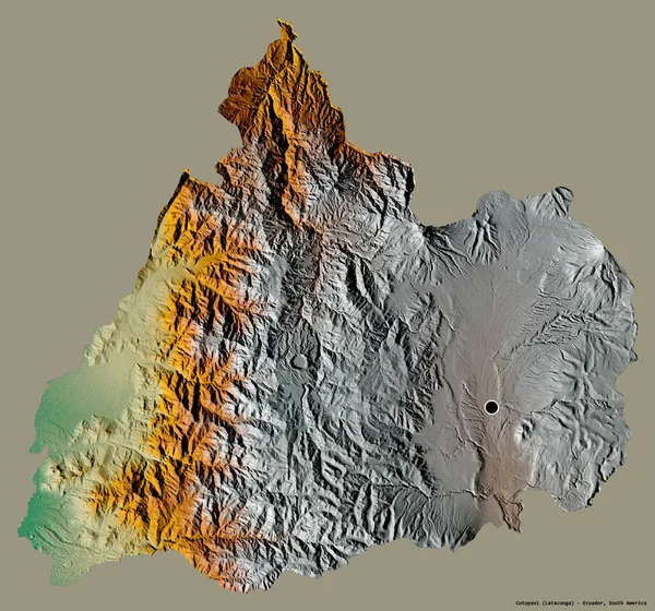 科托帕西形状 厄瓜多尔省 其首都隔离在一个坚实的色彩背景 地形浮雕图 3D渲染 — 图库照片