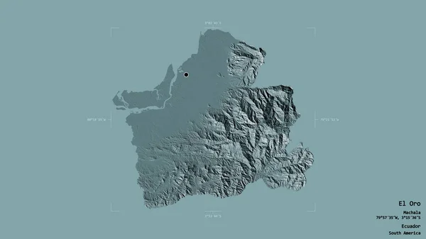 厄瓜多尔El Oro省的一个地区 在一个地理参照框的坚实背景下被隔离 彩色高程图 3D渲染 — 图库照片