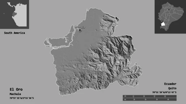 Form Oro Provinsen Ecuador Och Dess Huvudstad Avståndsskala Förhandsvisningar Och — Stockfoto