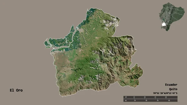 厄瓜多尔El Oro省的形状 其首都在坚实的背景下与世隔绝 距离尺度 区域预览和标签 卫星图像 3D渲染 — 图库照片