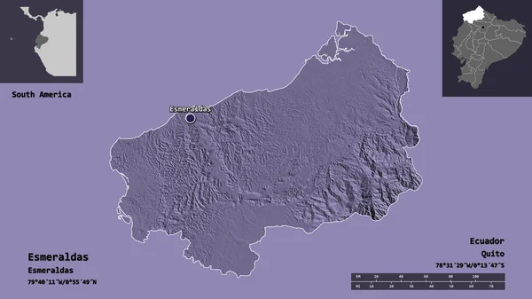 Esmeraldas Alakja Ecuador Tartomány Fővárosa Távolsági Skála Előnézet Címkék Színes — Stock Fotó