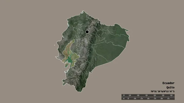 Zdesperowany Kształt Ekwadoru Stolicą Głównym Oddziałem Regionalnym Oddzielonym Obszarem Guayas — Zdjęcie stockowe