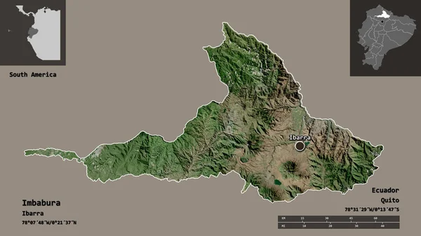 厄瓜多尔省因巴布拉的形状及其首都 距离刻度 预览和标签 卫星图像 3D渲染 — 图库照片