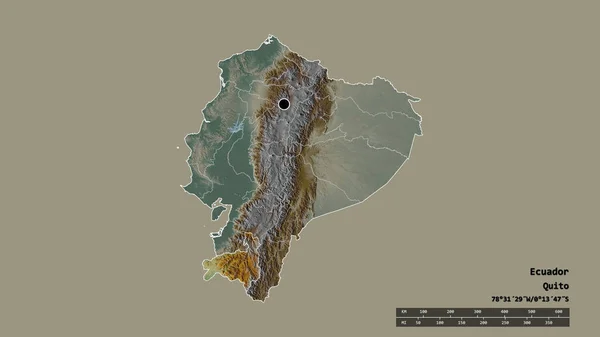 Zdesperowany Kształt Ekwadoru Jego Stolicą Głównym Oddziałem Regionalnym Wydzielonym Obszarem — Zdjęcie stockowe