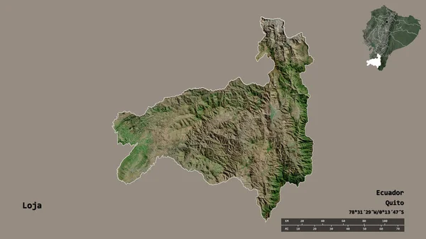 エクアドルのロハ州の形で その首都はしっかりとした背景に隔離されています 距離スケール リージョンプレビュー およびラベル 衛星画像 3Dレンダリング — ストック写真