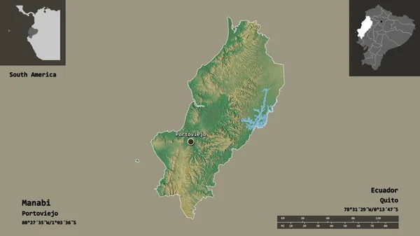 Manabi Alakja Ecuador Tartomány Fővárosa Távolsági Skála Előnézet Címkék Topográfiai — Stock Fotó