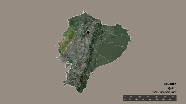 Zdesperowany Kształt Ekwadoru Stolicą Głównym Oddziałem Regionalnym Oddzielonym Obszarem Manabi — Zdjęcie stockowe