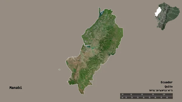 厄瓜多尔马纳比省的形状 其首都在坚实的背景下与世隔绝 距离尺度 区域预览和标签 卫星图像 3D渲染 — 图库照片