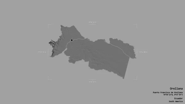 厄瓜多尔省Orellana地区 在一个地理参照框的坚实背景上被隔离 Bilevel高程图 3D渲染 — 图库照片