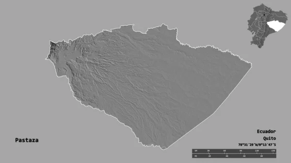 Form Pastaza Provinsen Ecuador Med Huvudstaden Isolerad Solid Bakgrund Avståndsskala — Stockfoto