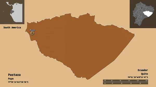 Forma Pastaza Provincia Dell Ecuador Suo Capoluogo Scala Distanza Anteprime — Foto Stock