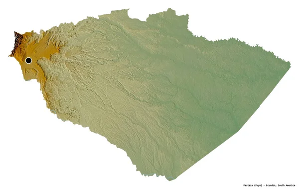 Form Pastaza Provinsen Ecuador Med Huvudstaden Isolerad Vit Bakgrund Topografisk — Stockfoto