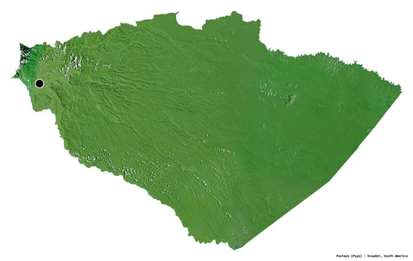 エクアドルのパスタサ州の形で 首都は白い背景に孤立しています 衛星画像 3Dレンダリング — ストック写真