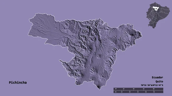Form Pichincha Provinsen Ecuador Med Huvudstaden Isolerad Solid Bakgrund Avståndsskala — Stockfoto