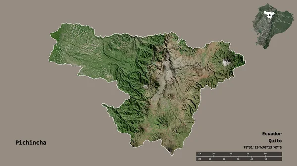 Kształt Pichincha Prowincja Ekwador Stolicą Odizolowaną Solidnym Tle Skala Odległości — Zdjęcie stockowe