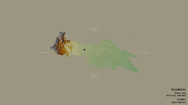 Obszar Sucumbios Prowincja Ekwador Odizolowany Solidnym Tle Georeferencyjnej Skrzynce Granicznej — Zdjęcie stockowe