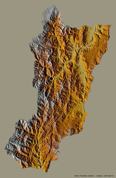 エクアドルのザモラ チンチプの形で その首都はしっかりとした色の背景に隔離されています 地形図 3Dレンダリング — ストック写真