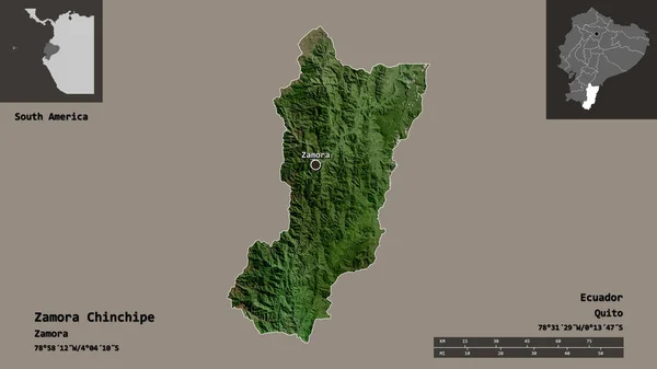 Zamora Chinchipe Ekvador Vilayeti Başkenti Uzaklık Ölçeği Gösterimler Etiketler Uydu — Stok fotoğraf
