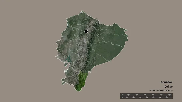 主要な地域部門と分離されたザモーラ チンチプ地域とエクアドルの荒廃した形 ラベル 衛星画像 3Dレンダリング — ストック写真