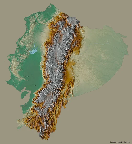 Форма Еквадору Столицею Ізольованою Суцільному Кольоровому Тлі Карта Рельєфу Візуалізація — стокове фото