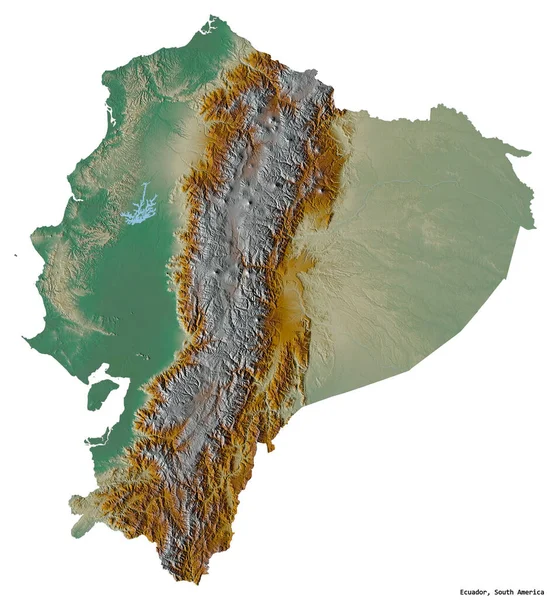 Tvar Ekvádoru Hlavním Městem Izolovaným Bílém Pozadí Topografická Reliéfní Mapa — Stock fotografie